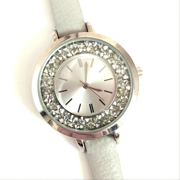 Accutime Rhinestone Round Bezel Grey and Silver Women's Quartz Watch - Picture 1 of 6